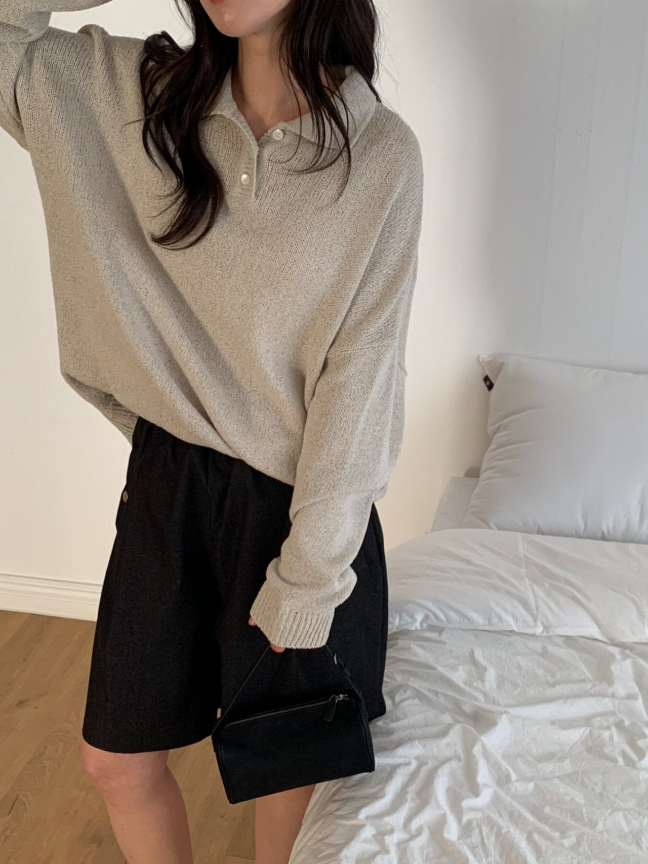 Bouclé Boxy Collar Knit