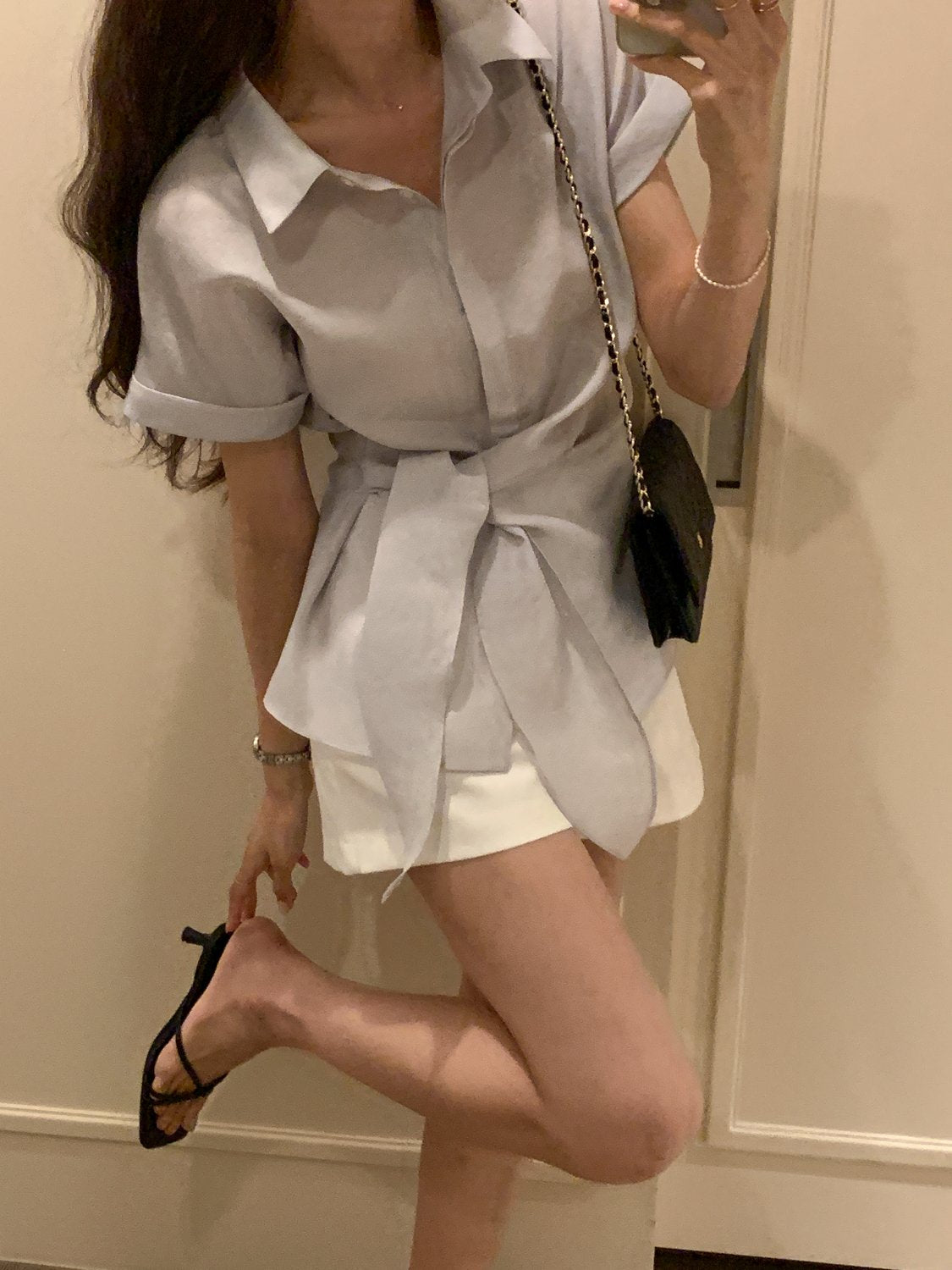 Serene Semi-Open Rolled-Up Wrap Shirt