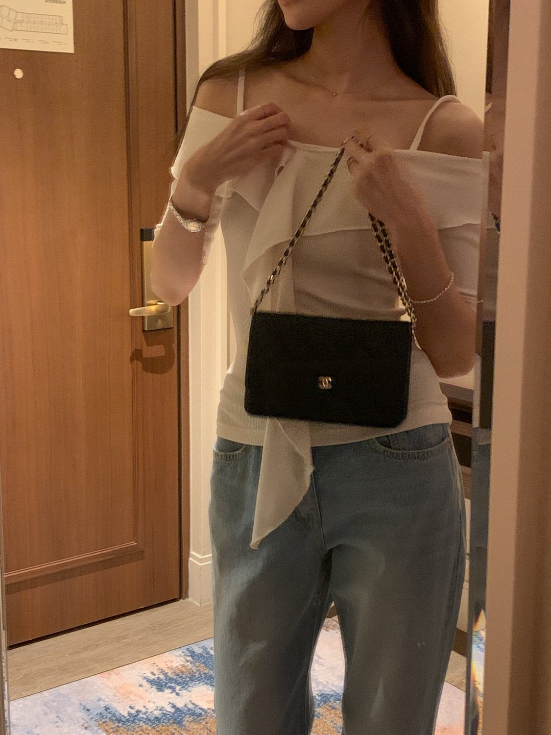 Frill Off the Shoulder Ribbed Tee