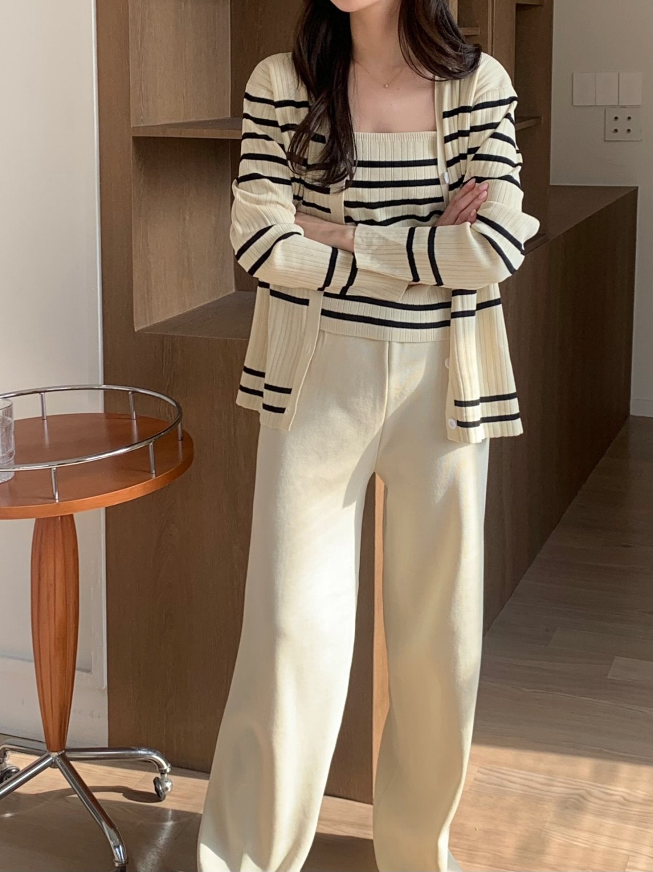 Elegant Stripe Knit 3-Piece Set