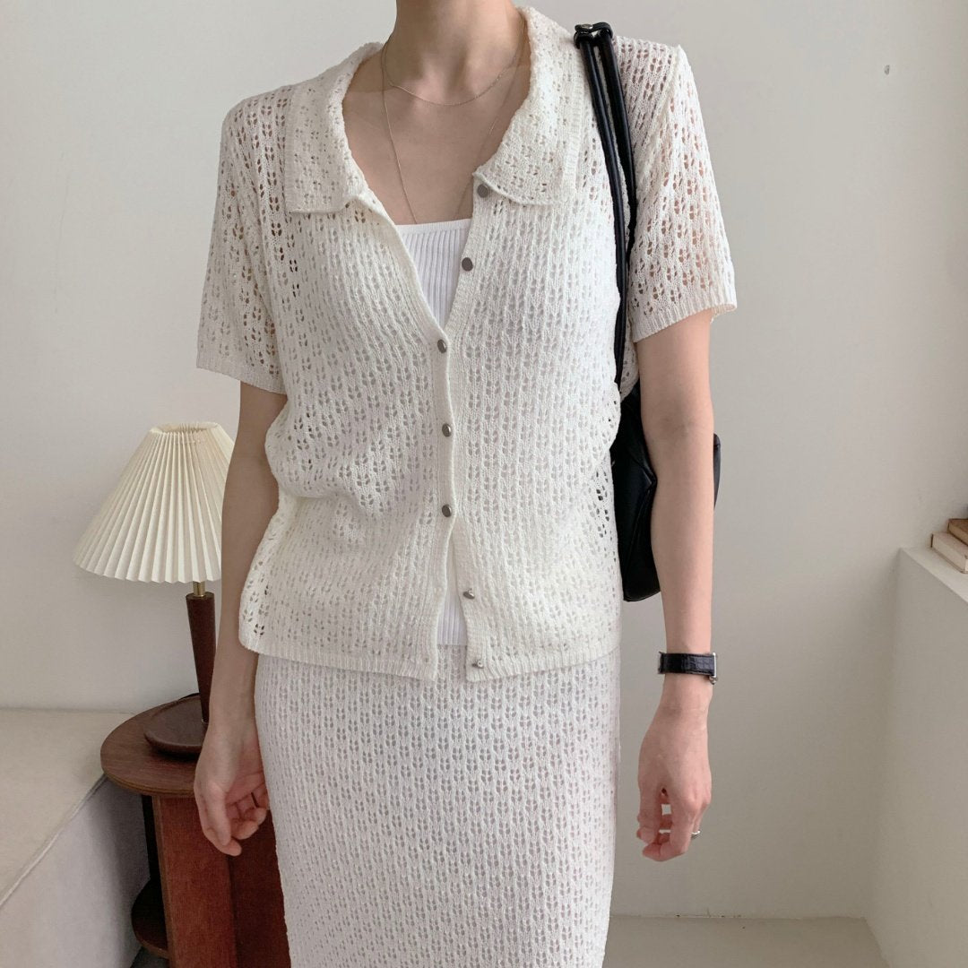 LuxeCrochet Knit Cardigan & Skirt Set
