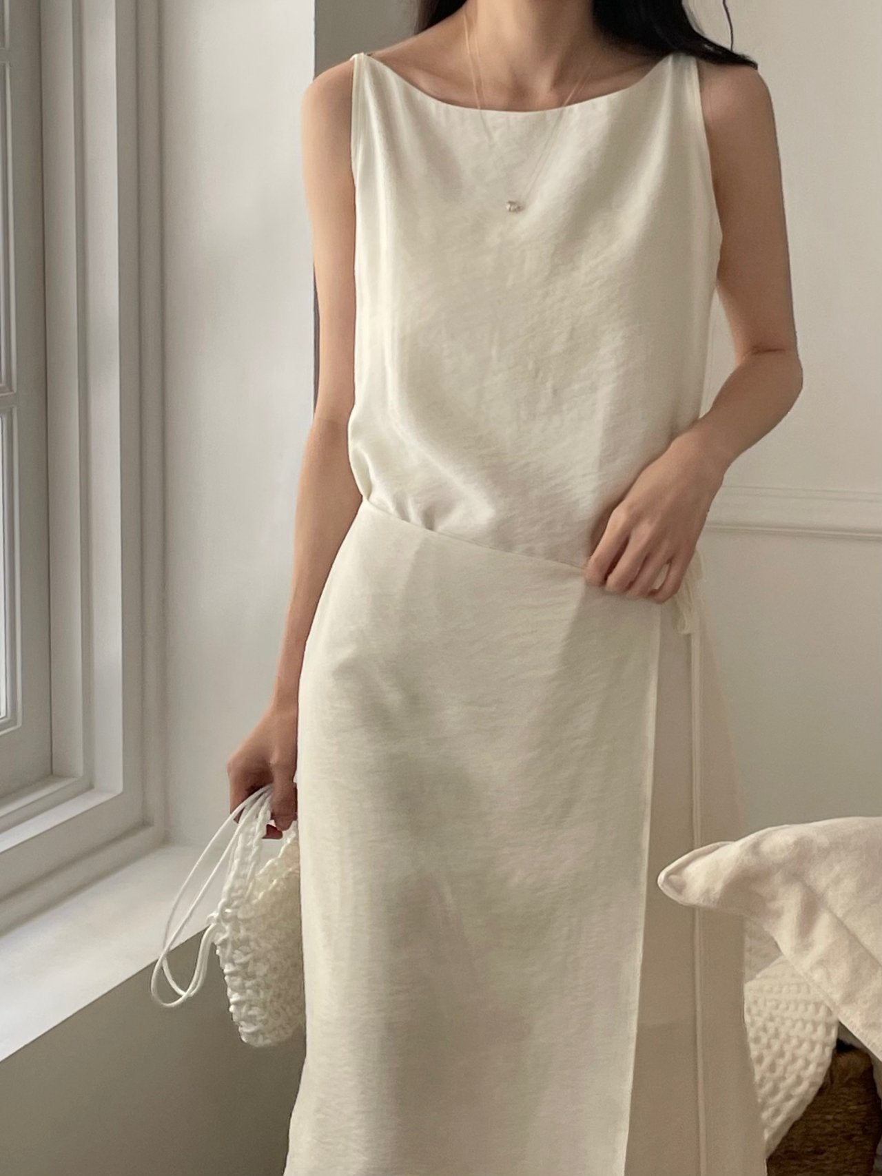 Elegant Boat Neck Wrap Sleeveless Dress