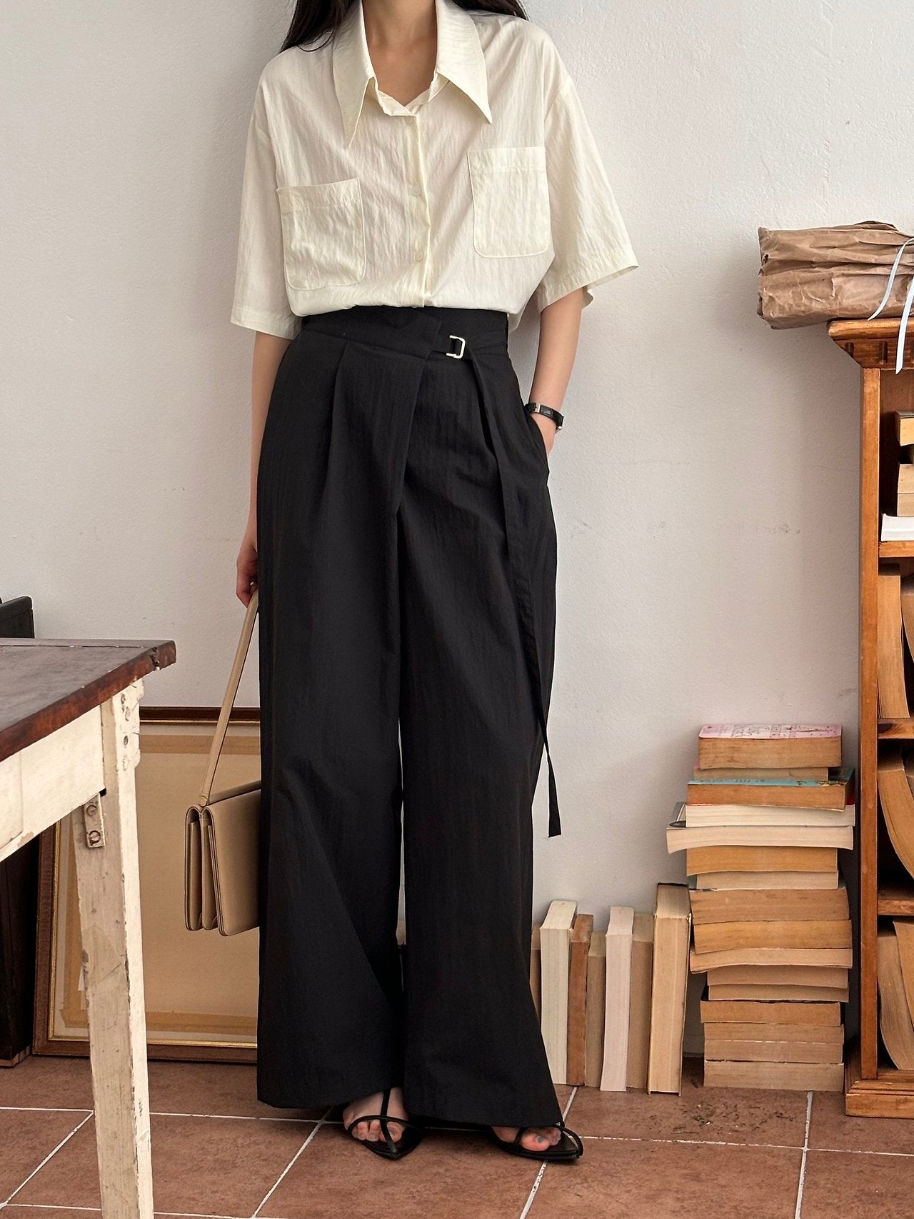 D-Ring Belted Wide Banding Pants