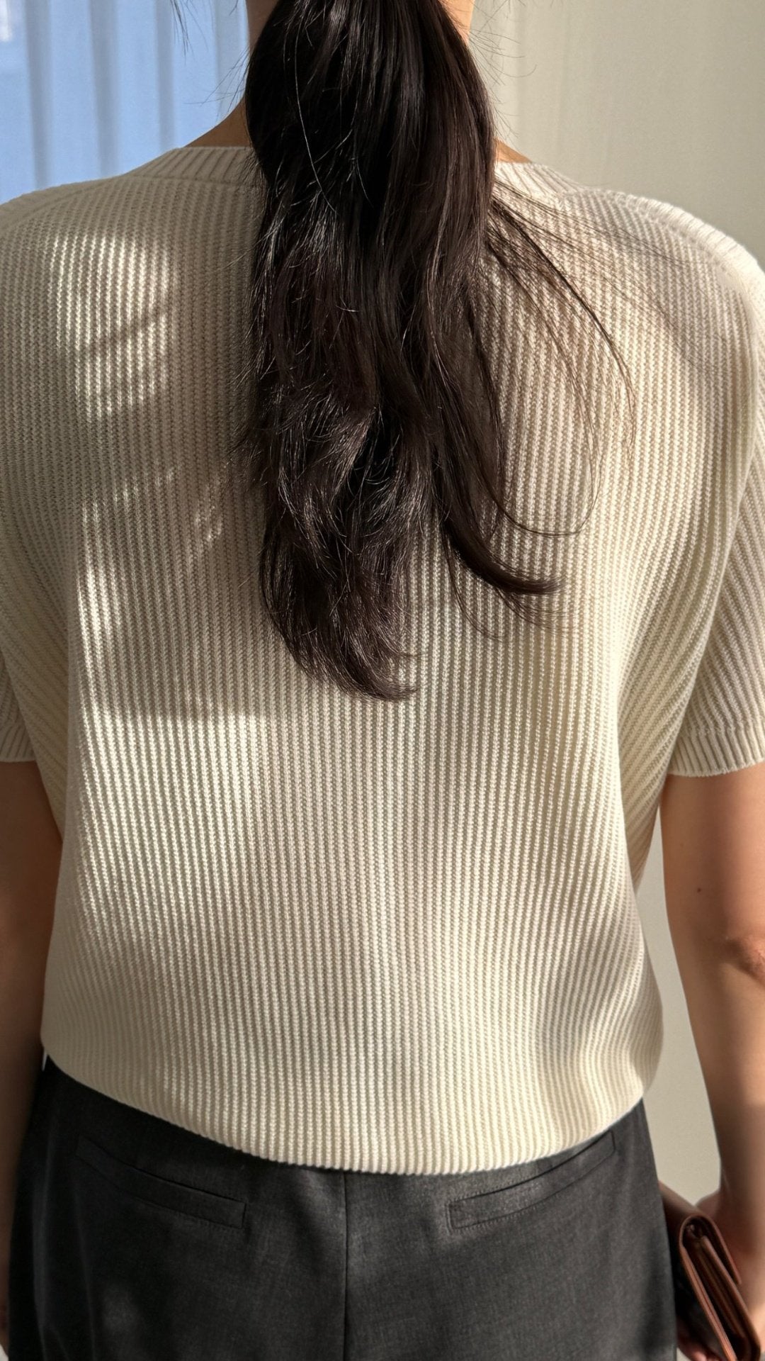 Textured Semi-Crop Knit (Short Sleeve) - Ivory