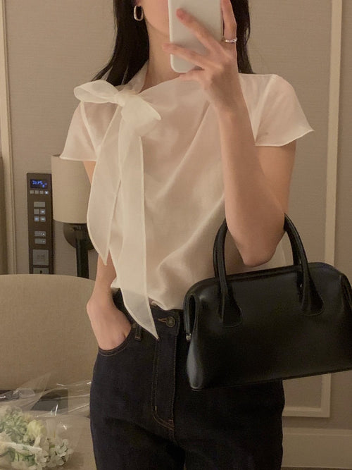 [Best Seller] Ribbon Mock-neck Blouse