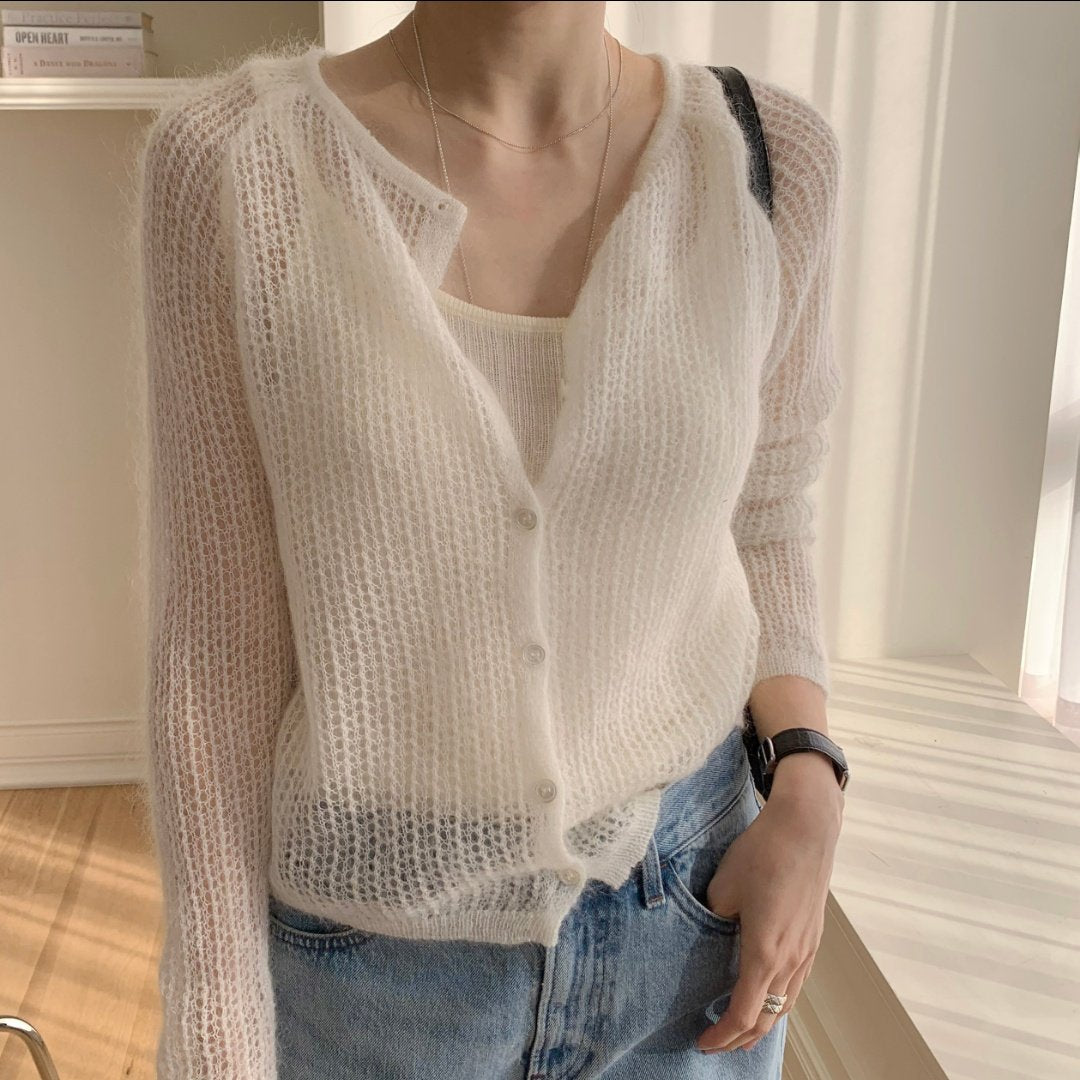 Cotton Candy Mohair Blend Knit Cardigan