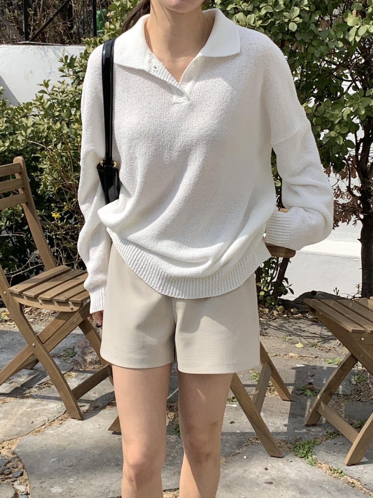 Bouclé Boxy Collar Knit