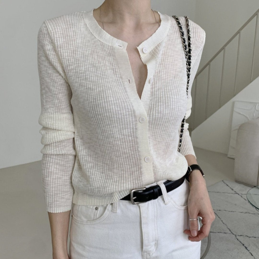 Lightweight Bokashi Rib Knit Cardigan