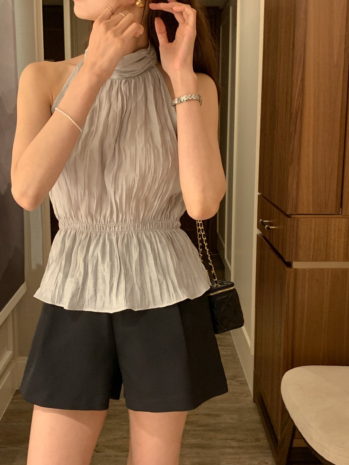 Crinkle Halter Blouse