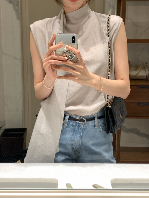 Scarf Detail Sleeveless Blouse