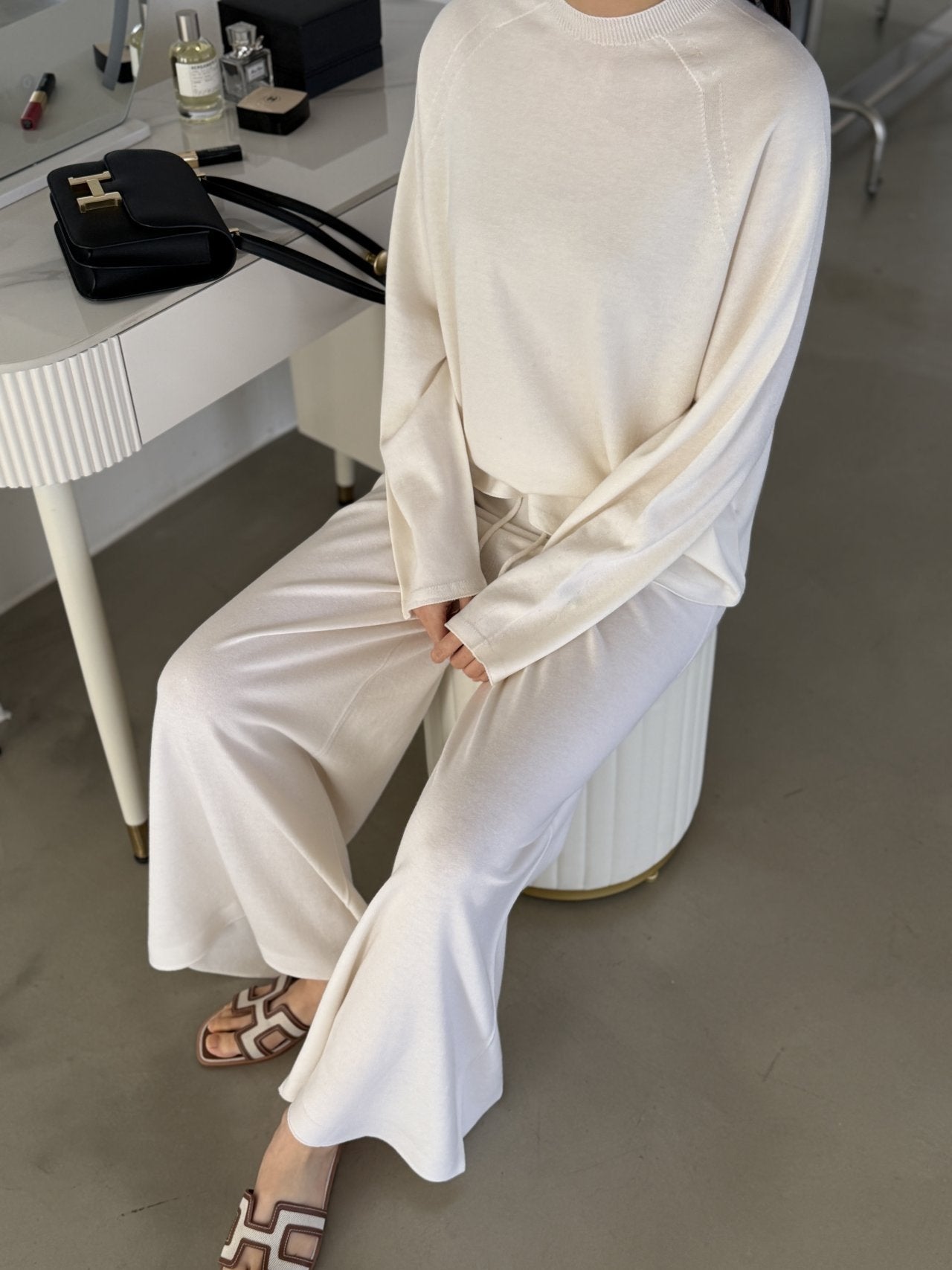 Whole Garment Wool-Cotton Cloud Set-up - Ivory