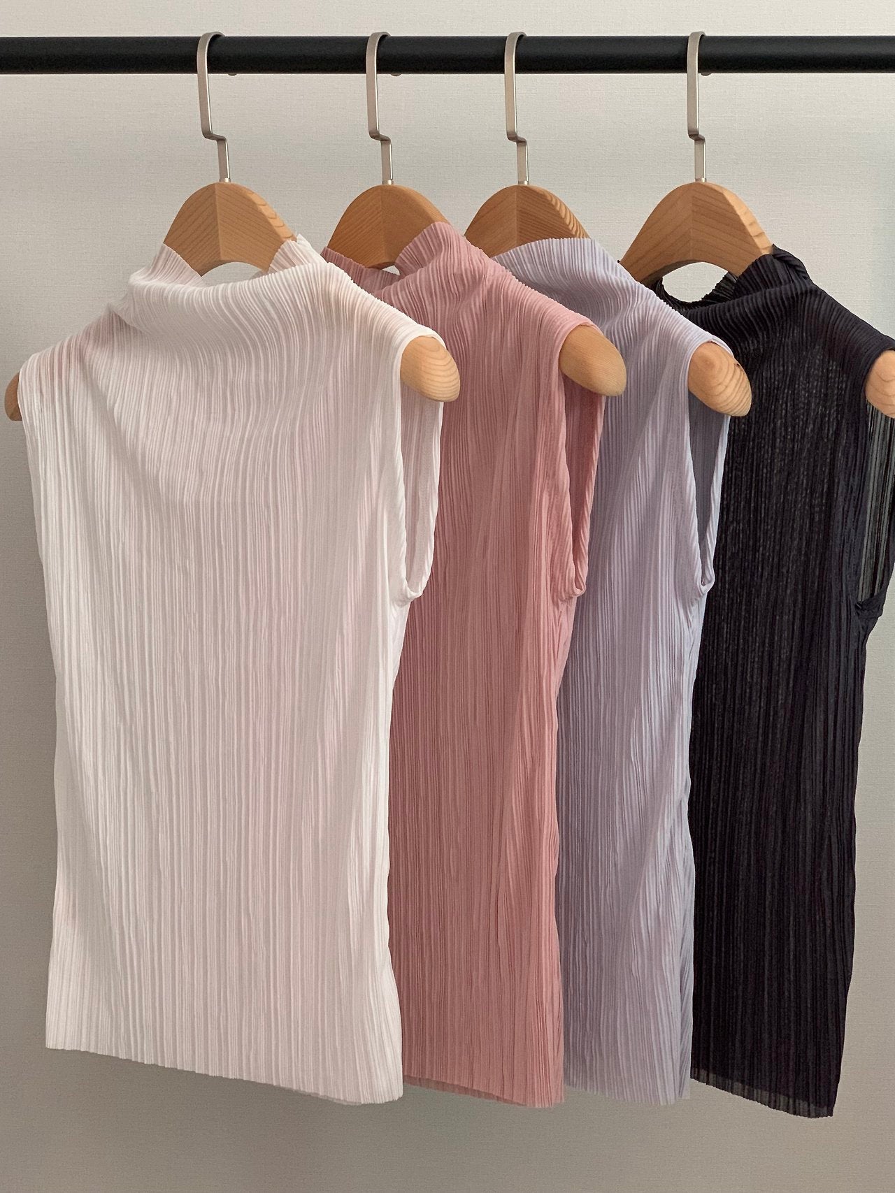 Pleated Mock-Neck Sleeveless Top