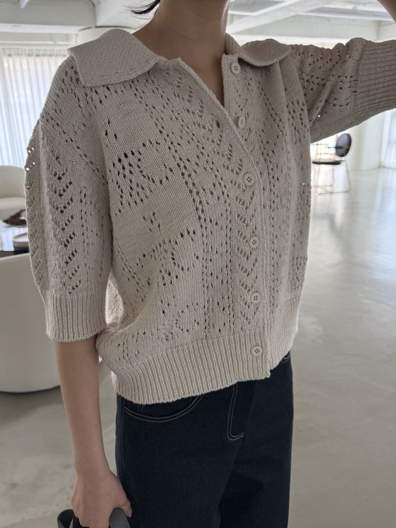 Classic Crochet Cardigan - Cream Oat