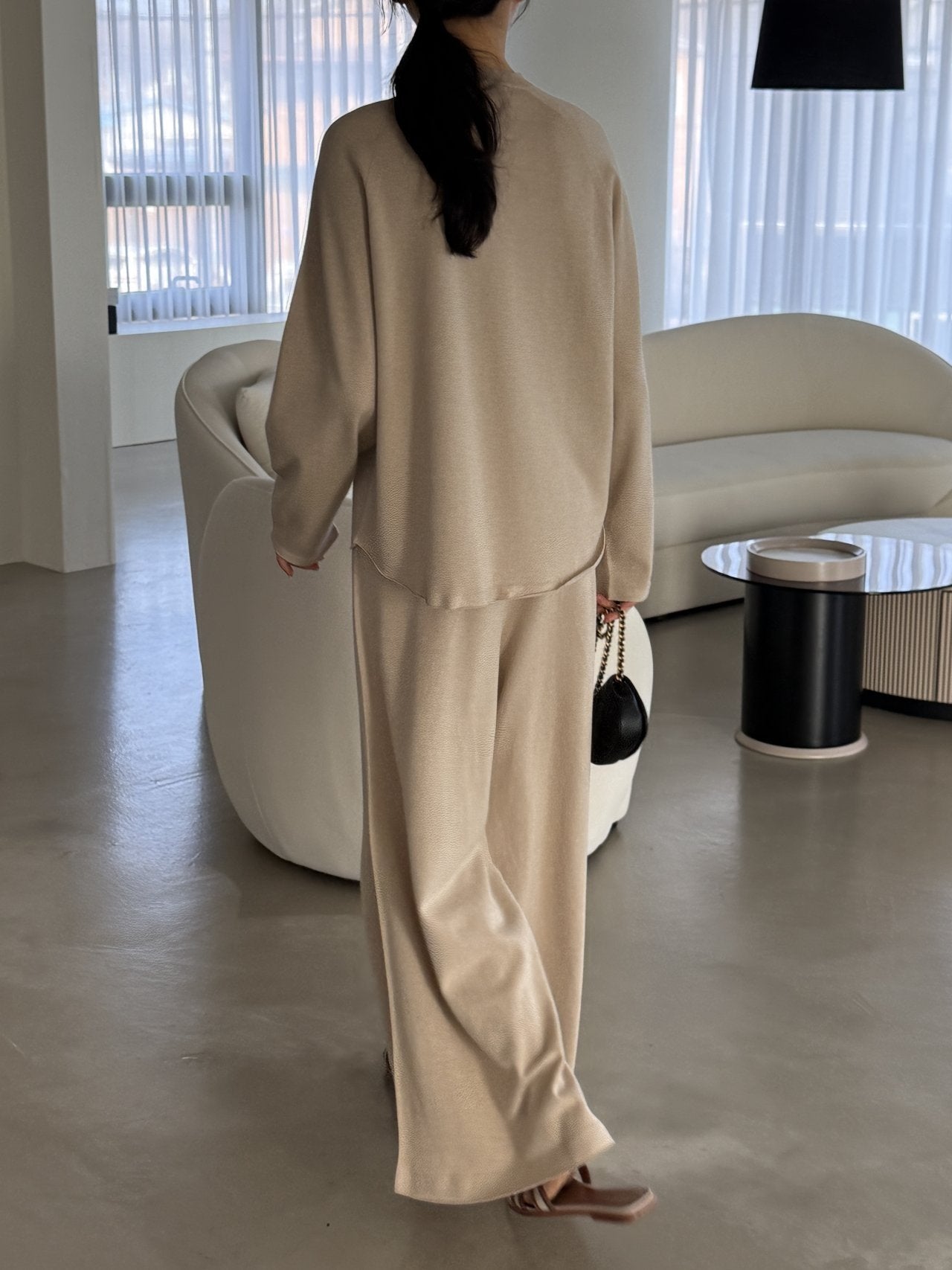 Whole Garment Wool-Cotton Cloud Set-up -  Beige