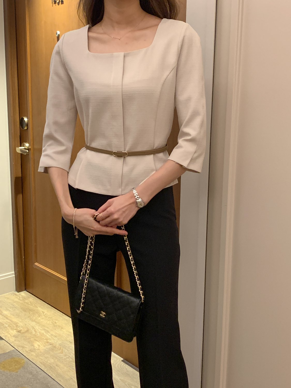 Square-Neck Tweed Blouse