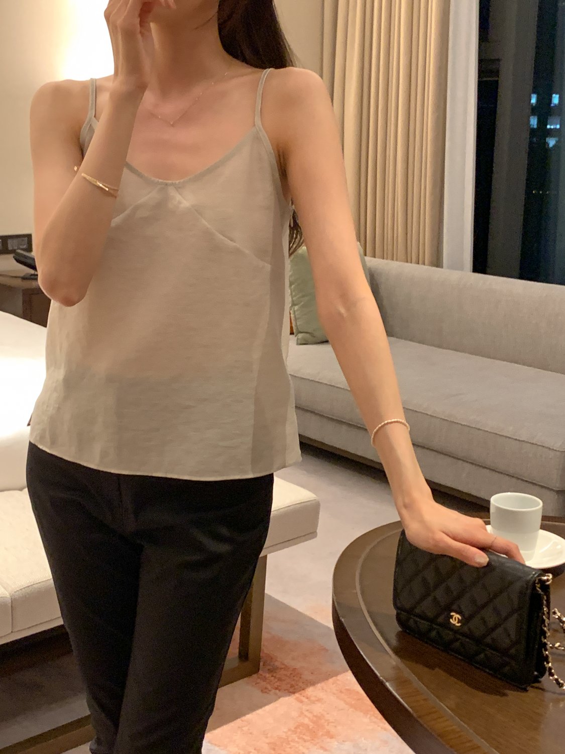 Collar Cardigan & Sleeveless Blouse Set