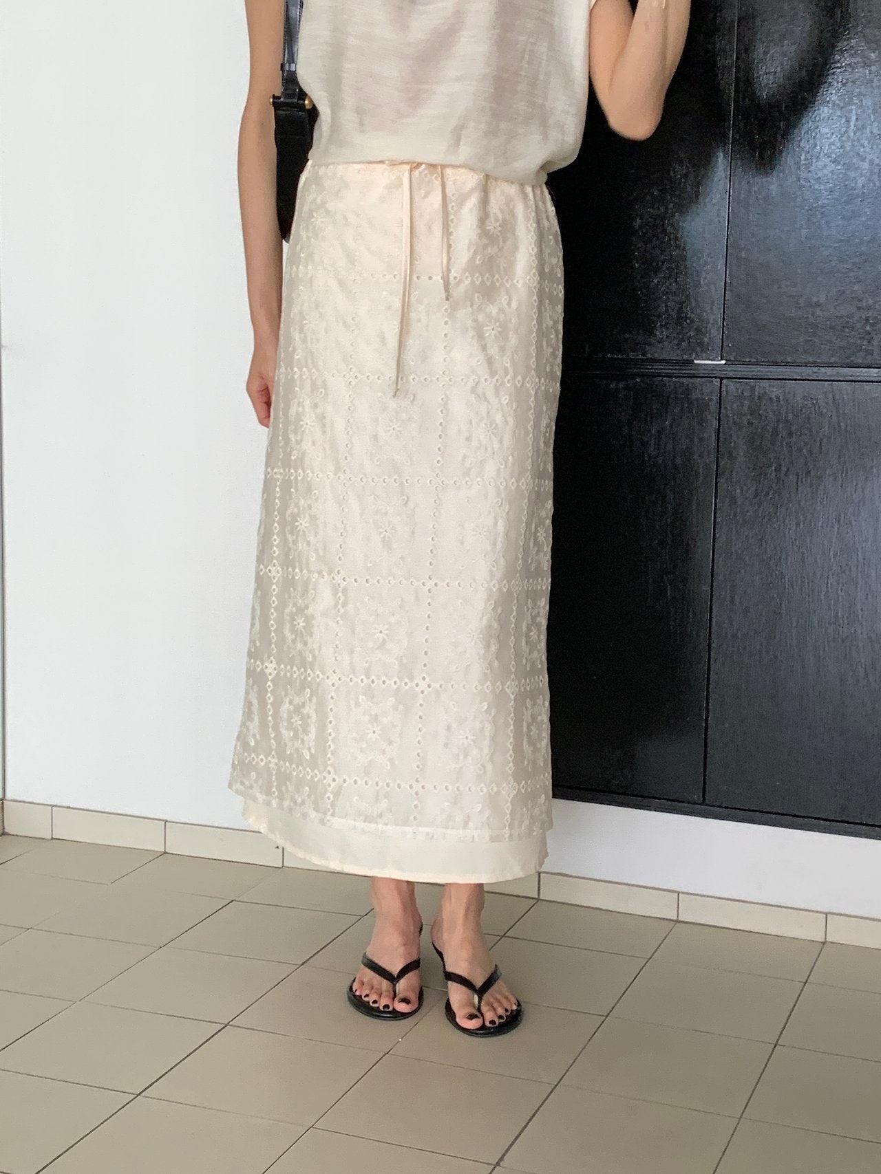 Square Lace Double-Layered Long Skirt