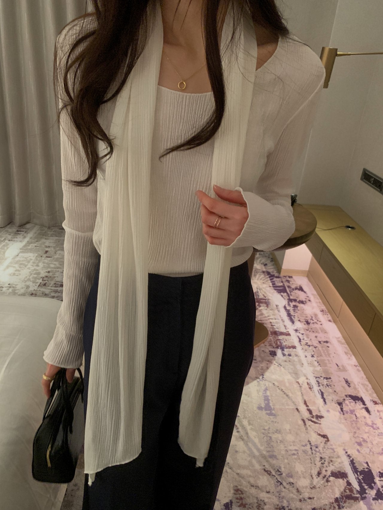 Pleated Scarf Set Tee
