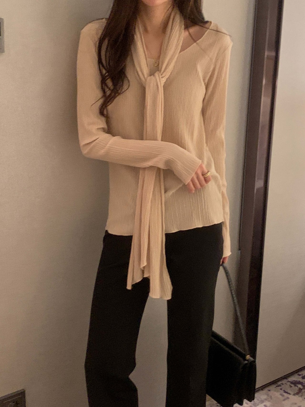 Pleated Scarf Set Tee