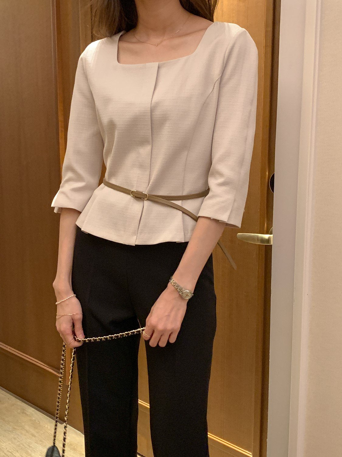 Square-Neck Tweed Blouse