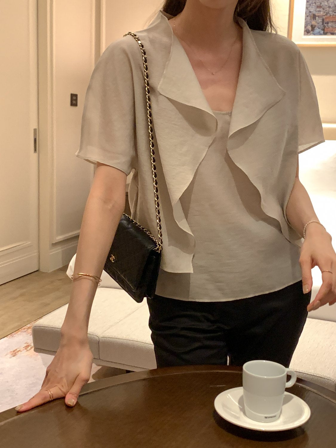 Collar Cardigan & Sleeveless Blouse Set