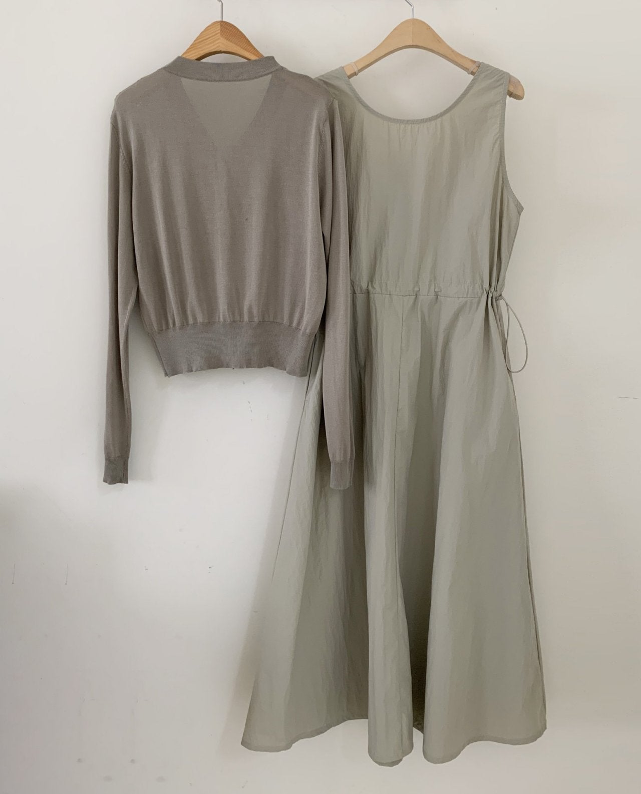 Crisp Texture Long Dress & Matching Cardigan set