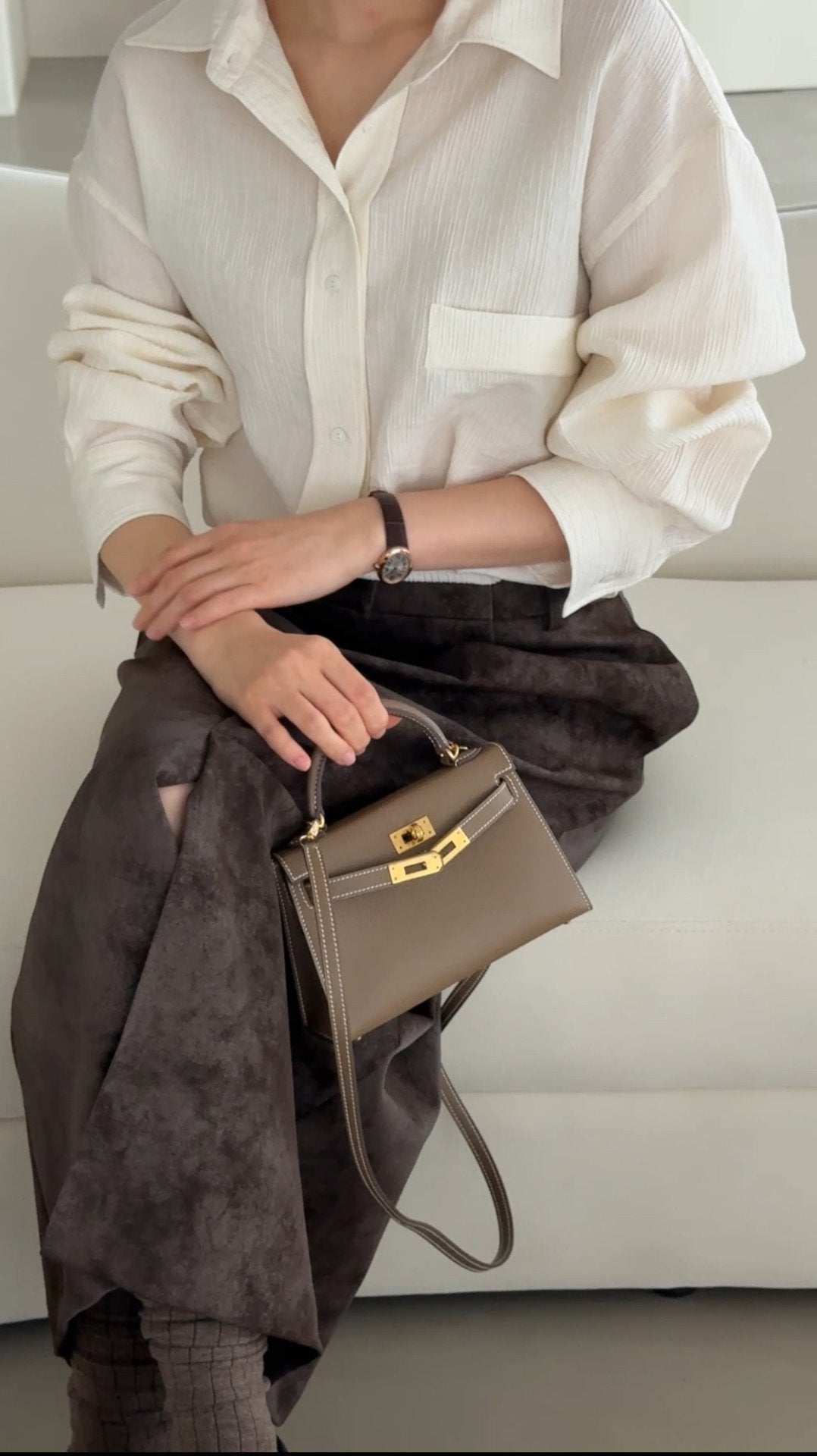 Wool-Tencel Crinkle Belted Overfit Shirt - Black