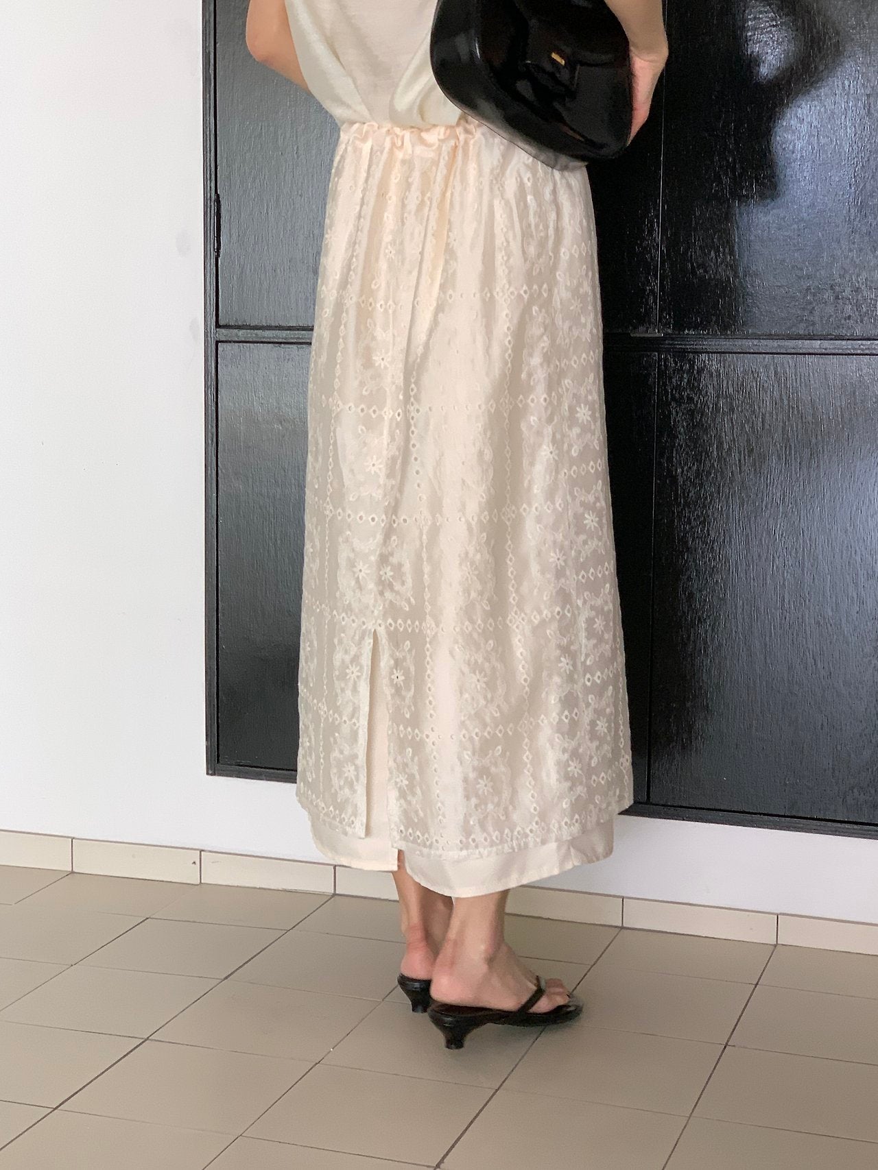 Square Lace Double-Layered Long Skirt