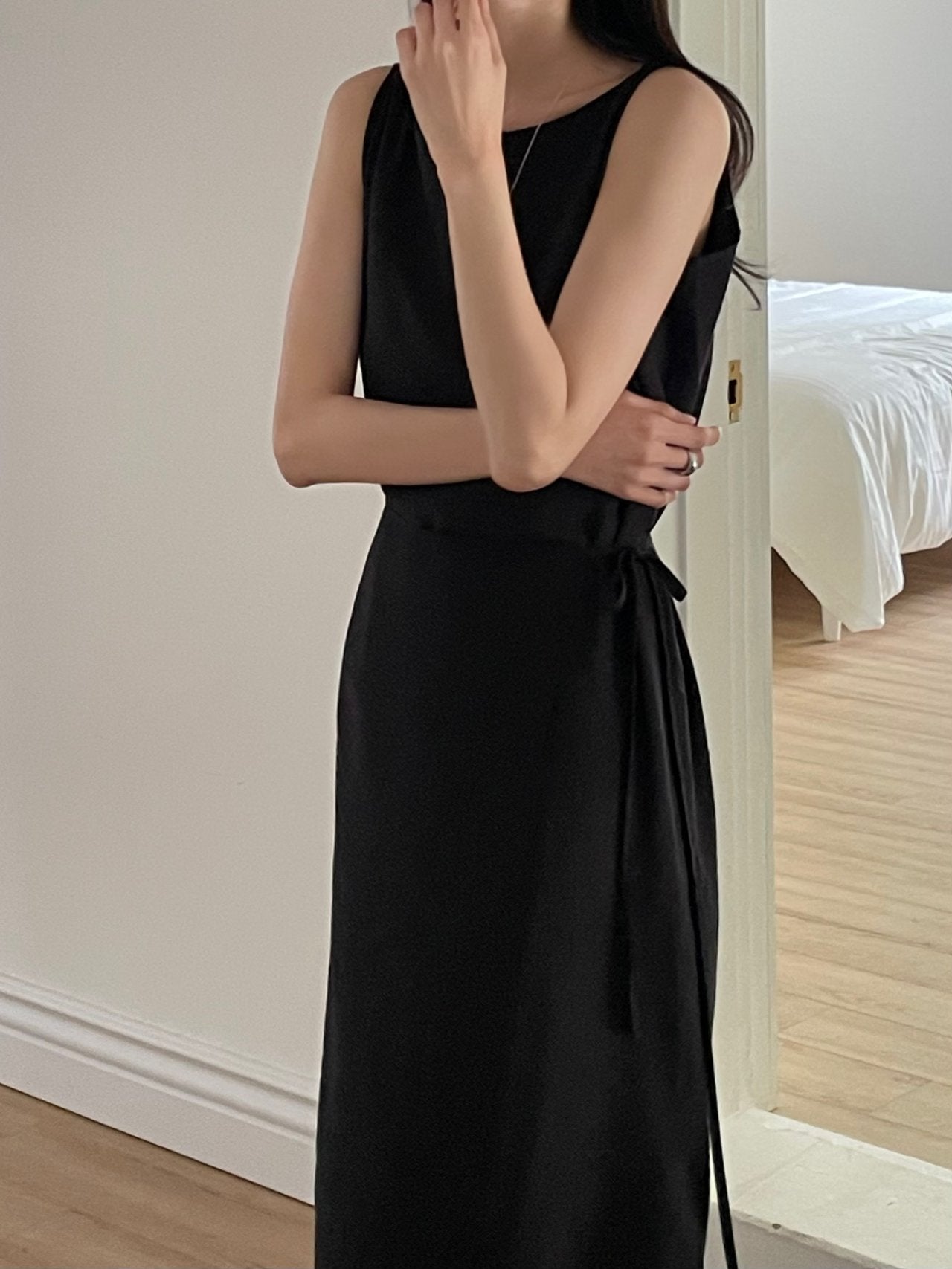 Elegant Boat Neck Wrap Sleeveless Dress