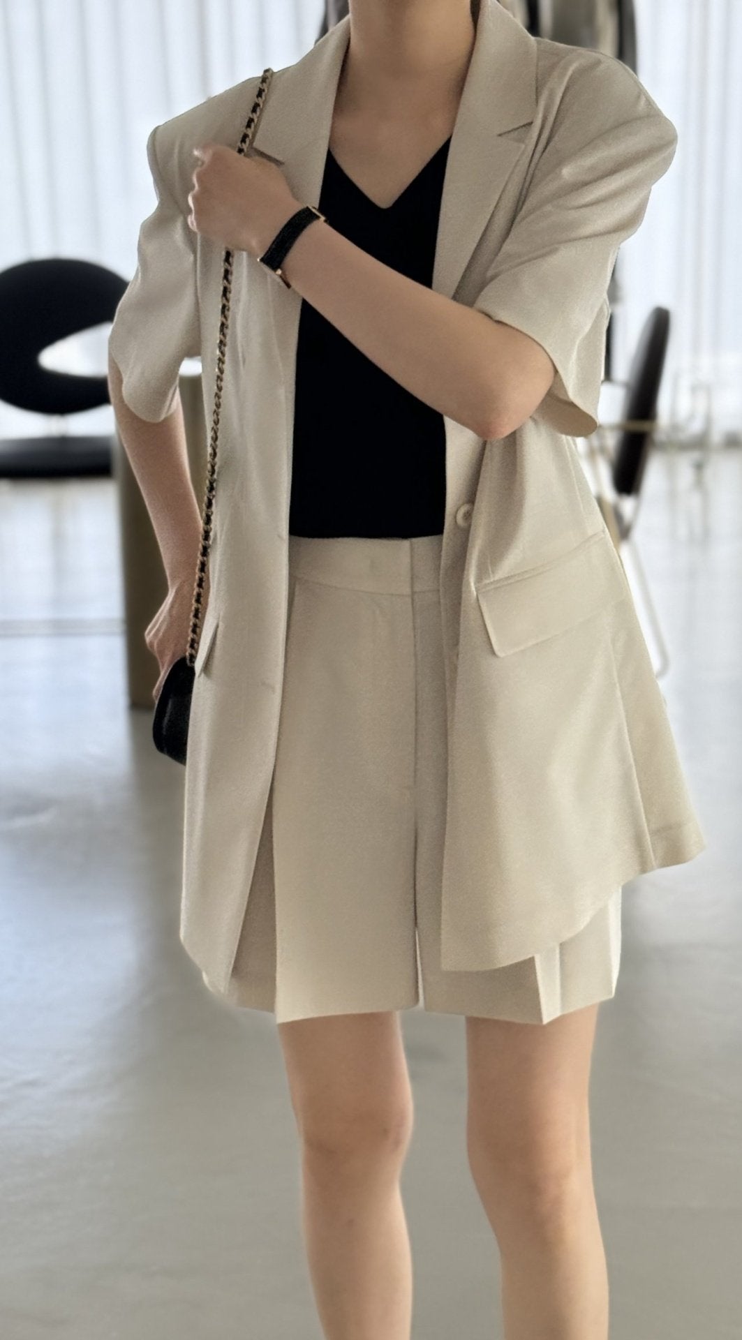 Summer Wool Tailored Suit Set - Light Beige