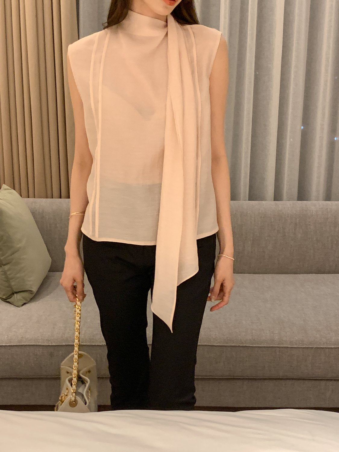 [Best Seller] Scarf Detail Sleeveless Blouse