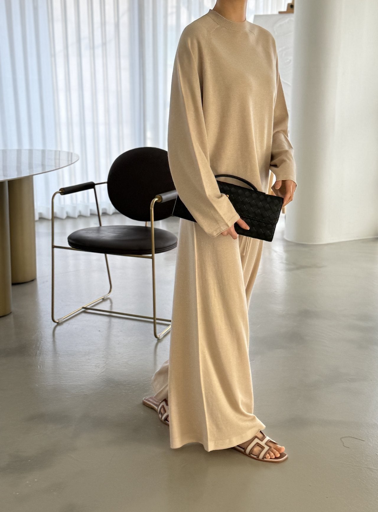 Whole Garment Wool-Cotton Cloud Set-up -  Beige