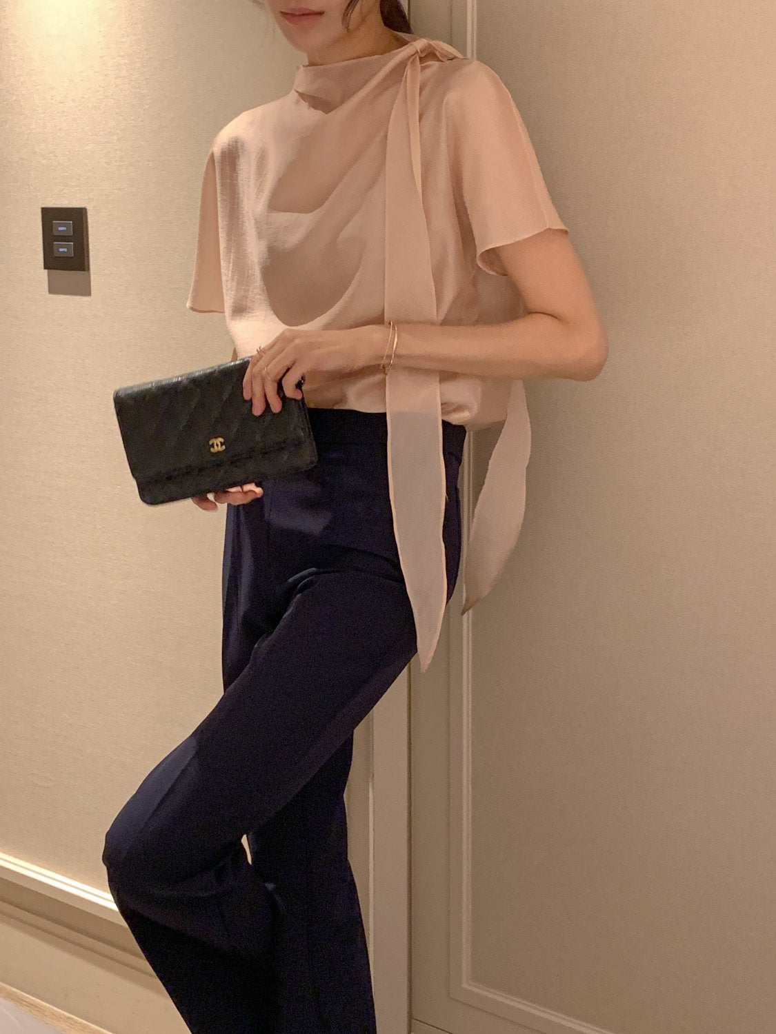Tie Mock-Neck Blouse