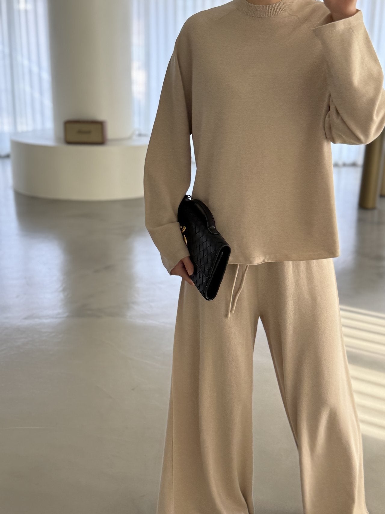 Whole Garment Wool-Cotton Cloud Set-up -  Beige