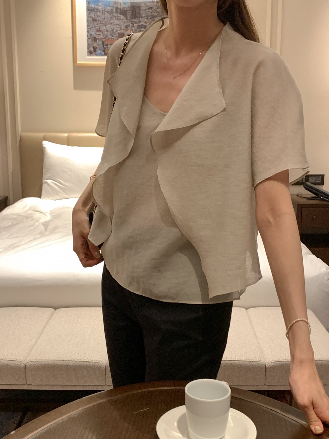 Collar Cardigan & Sleeveless Blouse Set