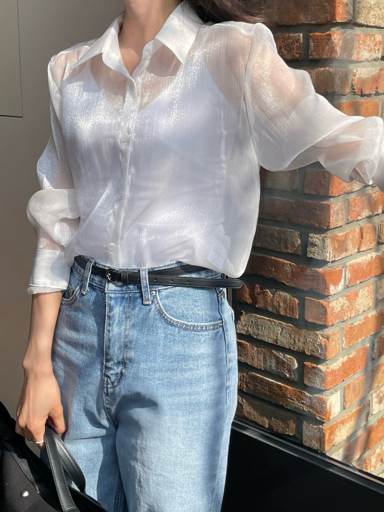 Luxury Organza Sheer Blouse – Sky Blue · White · Peach Pink
