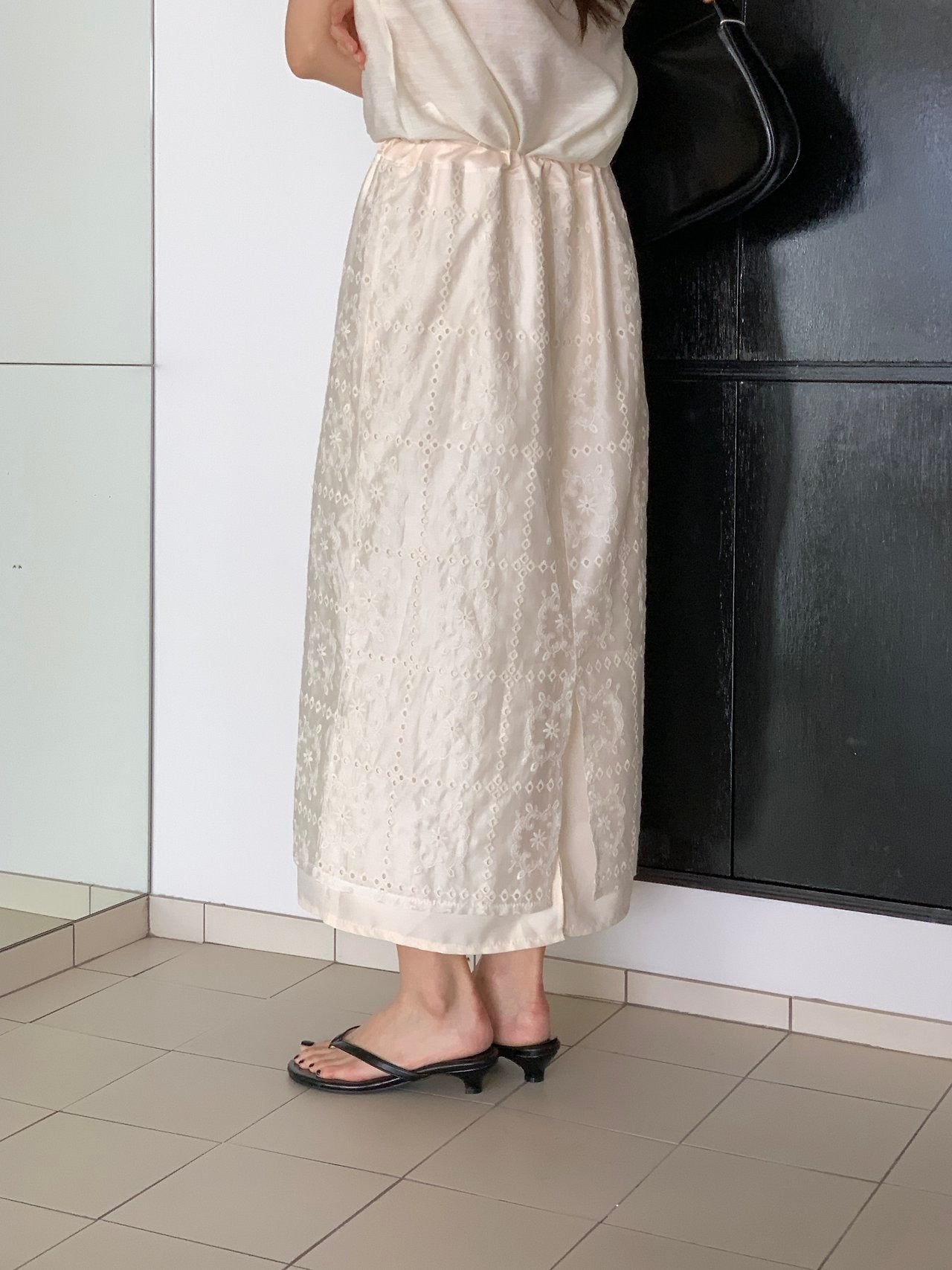 Square Lace Double-Layered Long Skirt