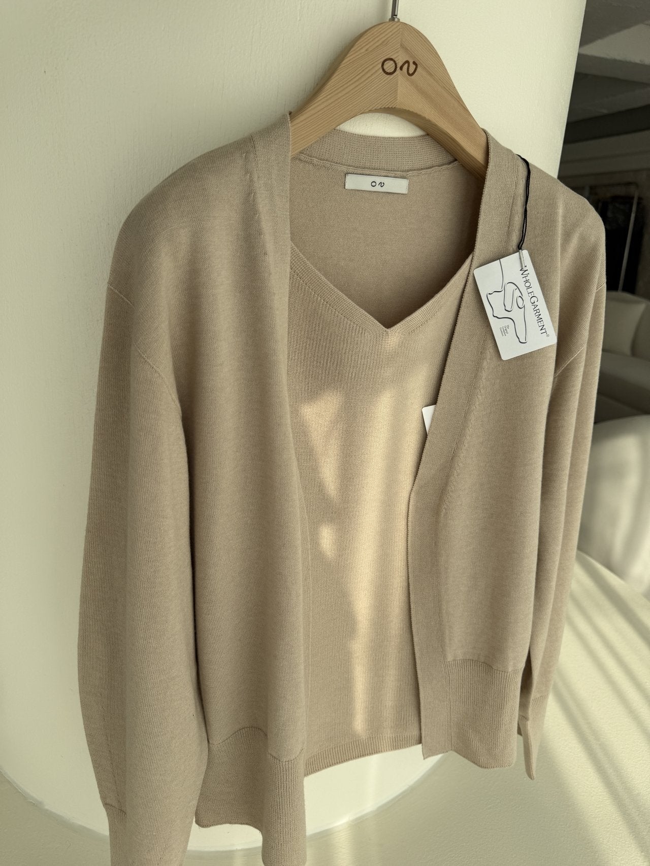 Signature Heart-Neck Cami & Cardigan Set - Beige