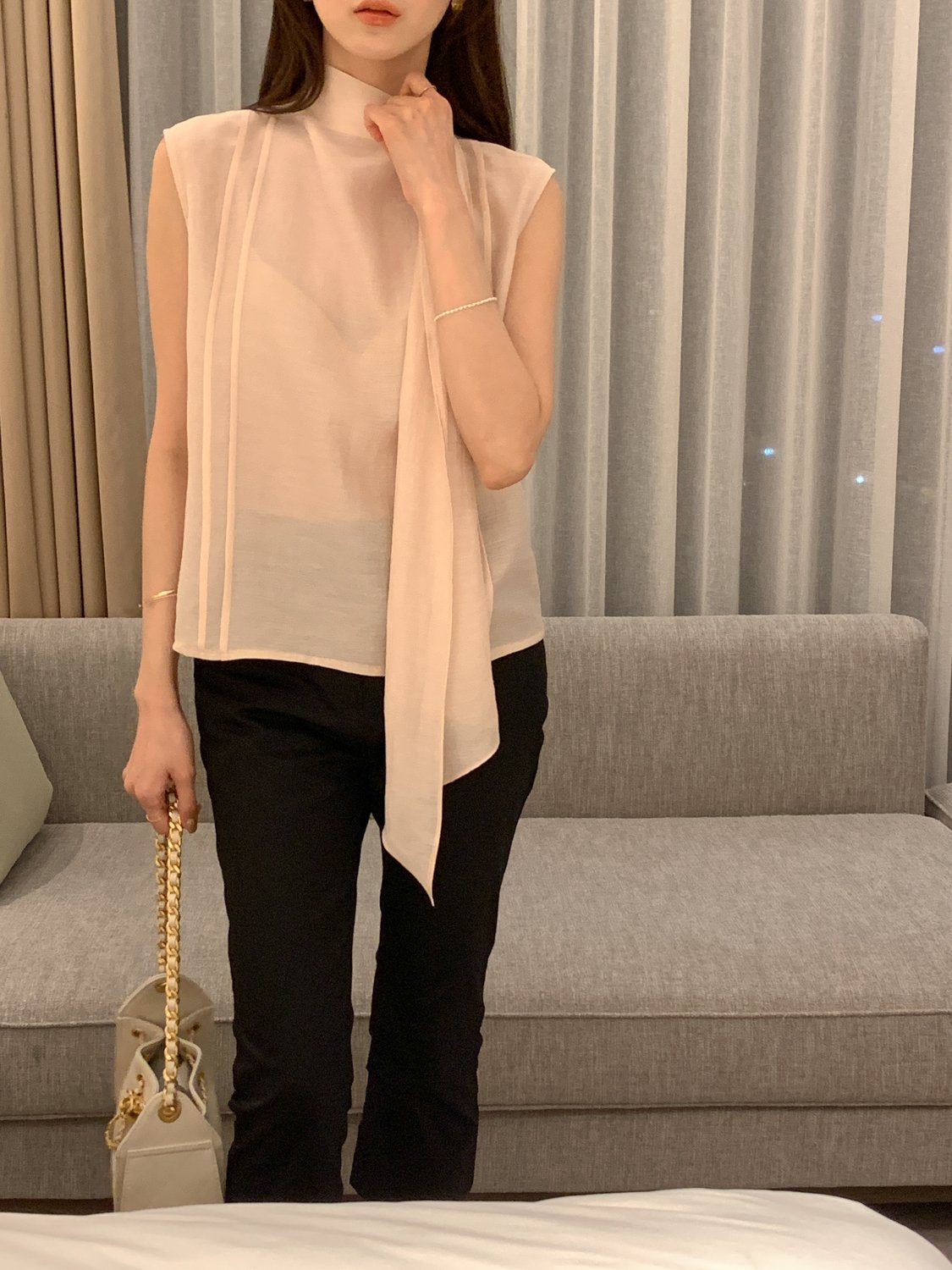 [Best Seller] Scarf Detail Sleeveless Blouse