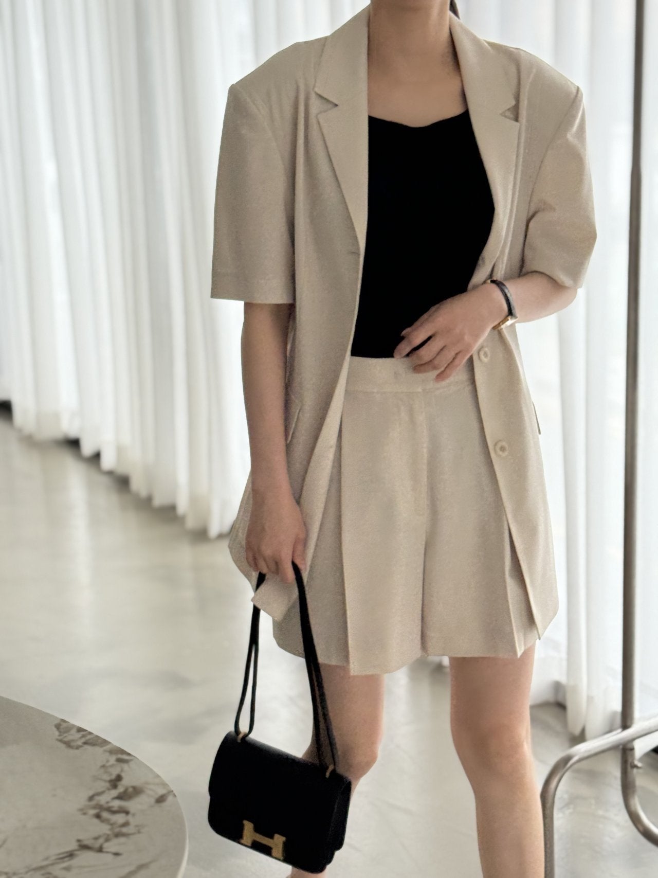 Summer Wool Tailored Suit Set - Light Beige