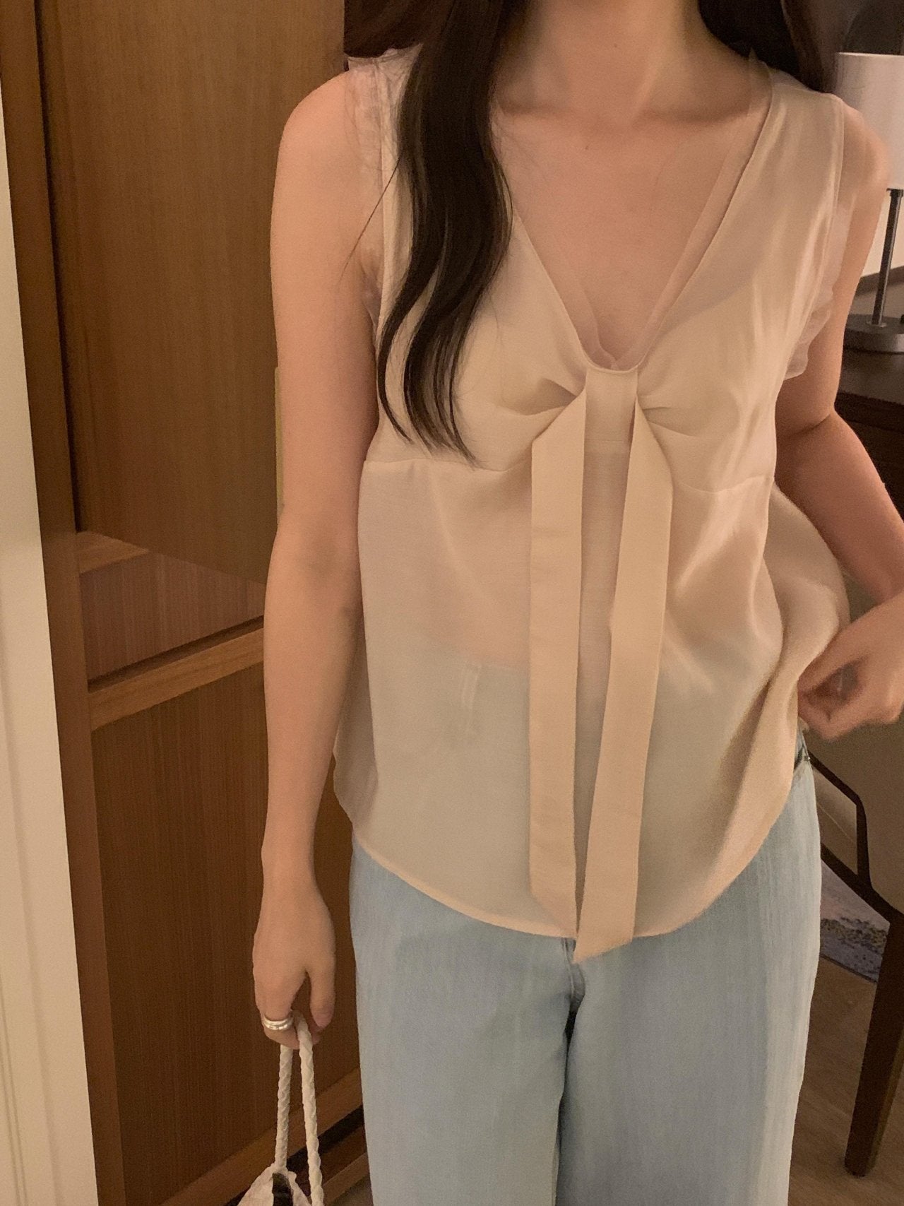 Pure Mood See-through V-Blouse