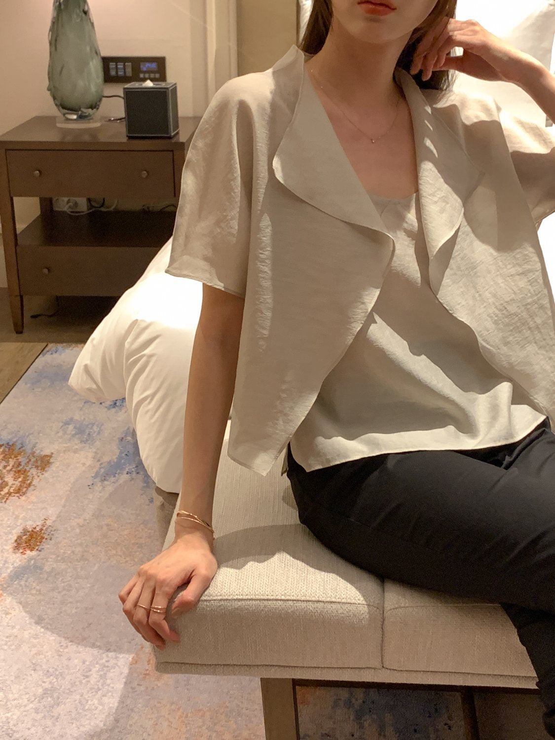Collar Cardigan & Sleeveless Blouse Set