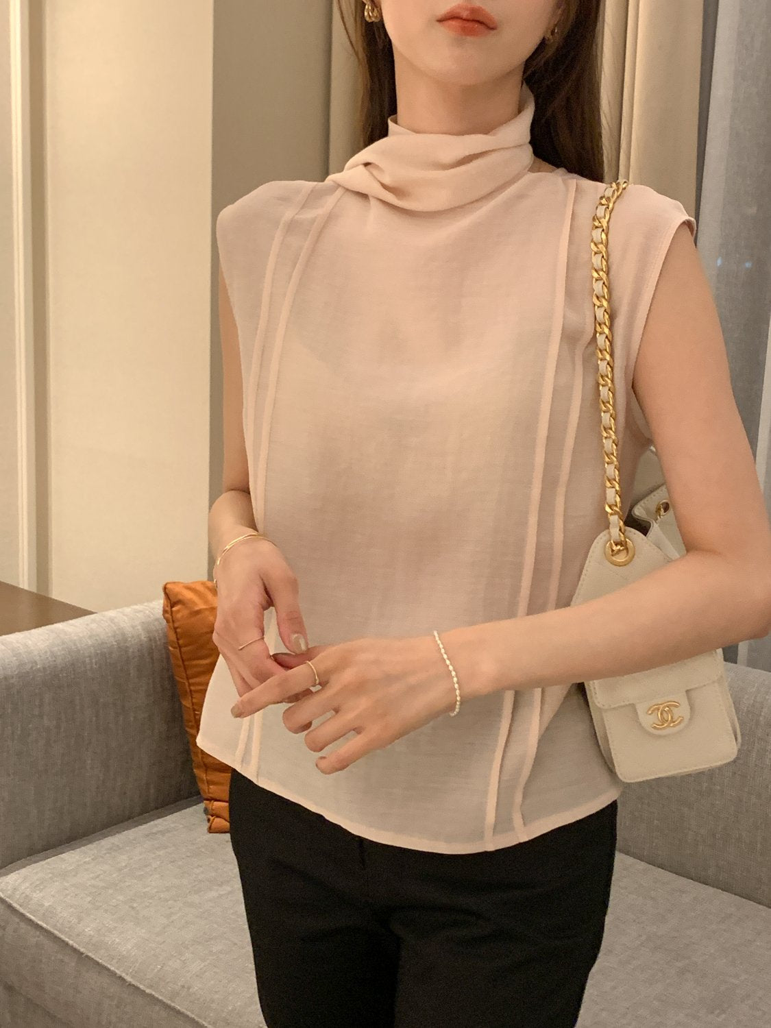 [Best Seller] Scarf Detail Sleeveless Blouse