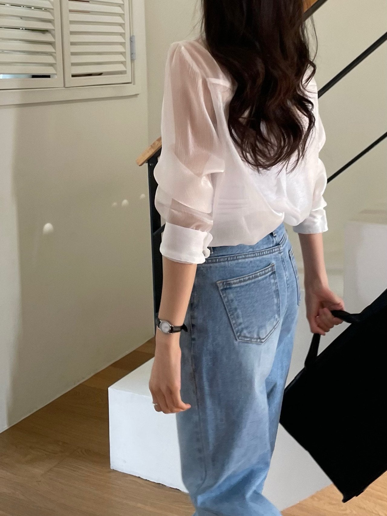 Luxury Organza Sheer Blouse – Sky Blue · White · Peach Pink