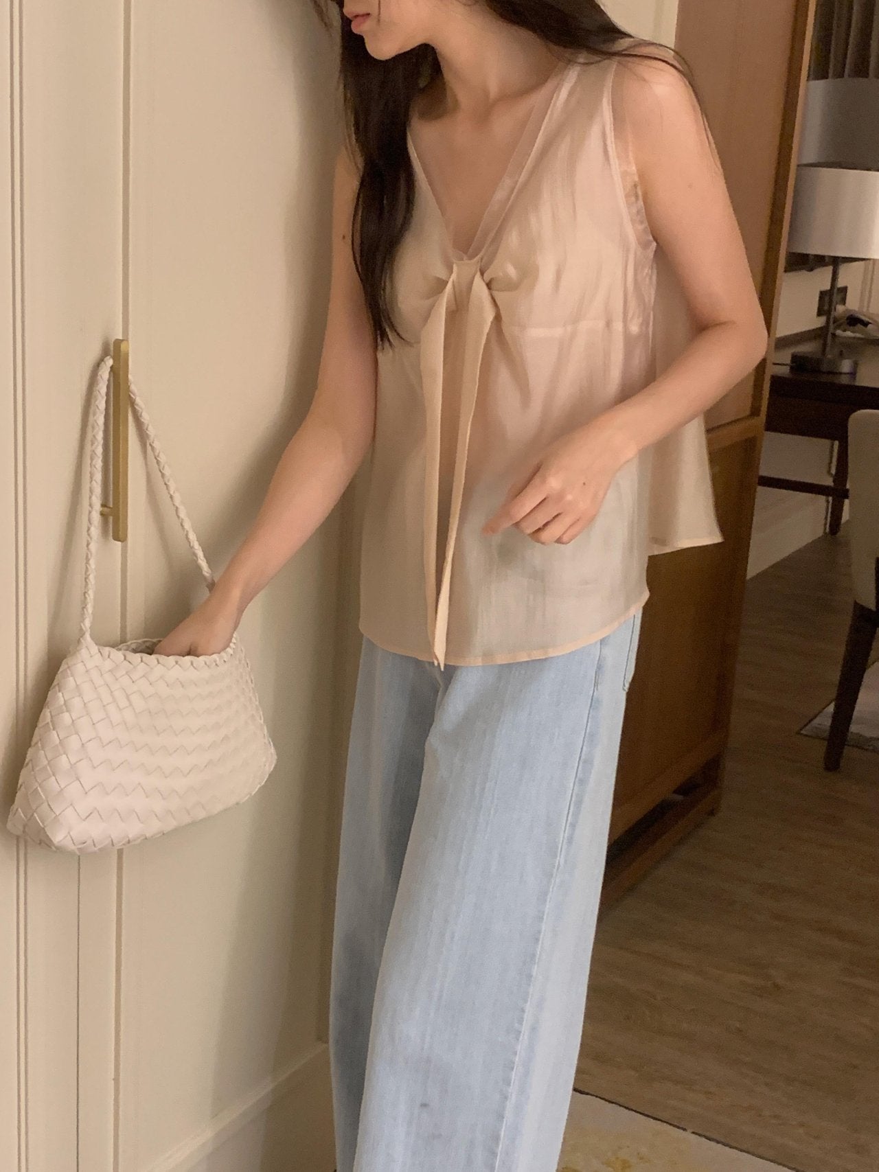 Pure Mood See-through V-Blouse
