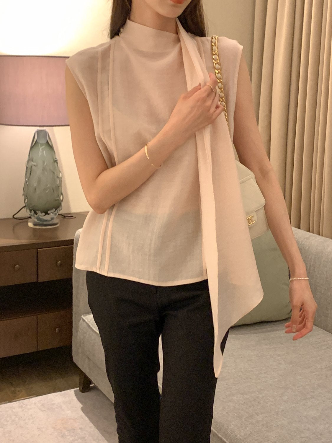 [Best Seller] Scarf Detail Sleeveless Blouse
