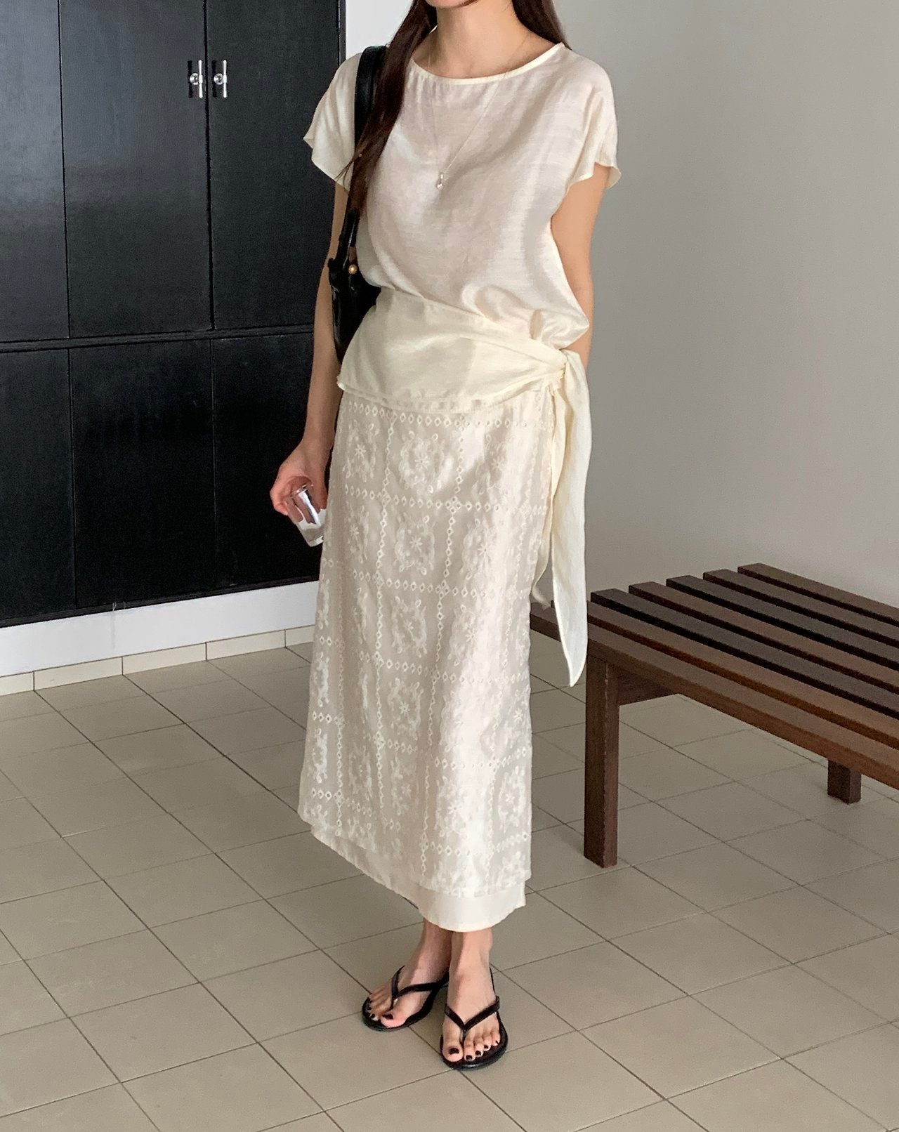 Square Lace Double-Layered Long Skirt