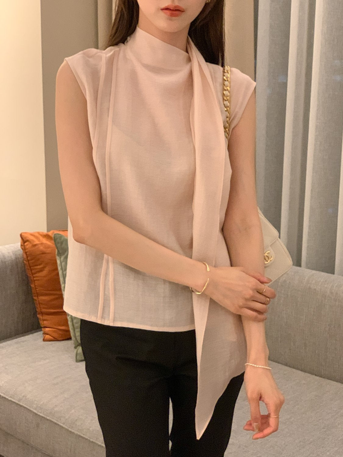 [Best Seller] Scarf Detail Sleeveless Blouse