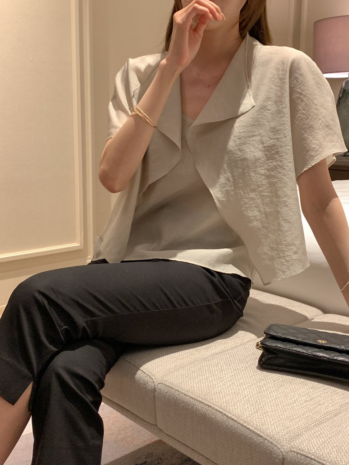 Collar Cardigan & Sleeveless Blouse Set