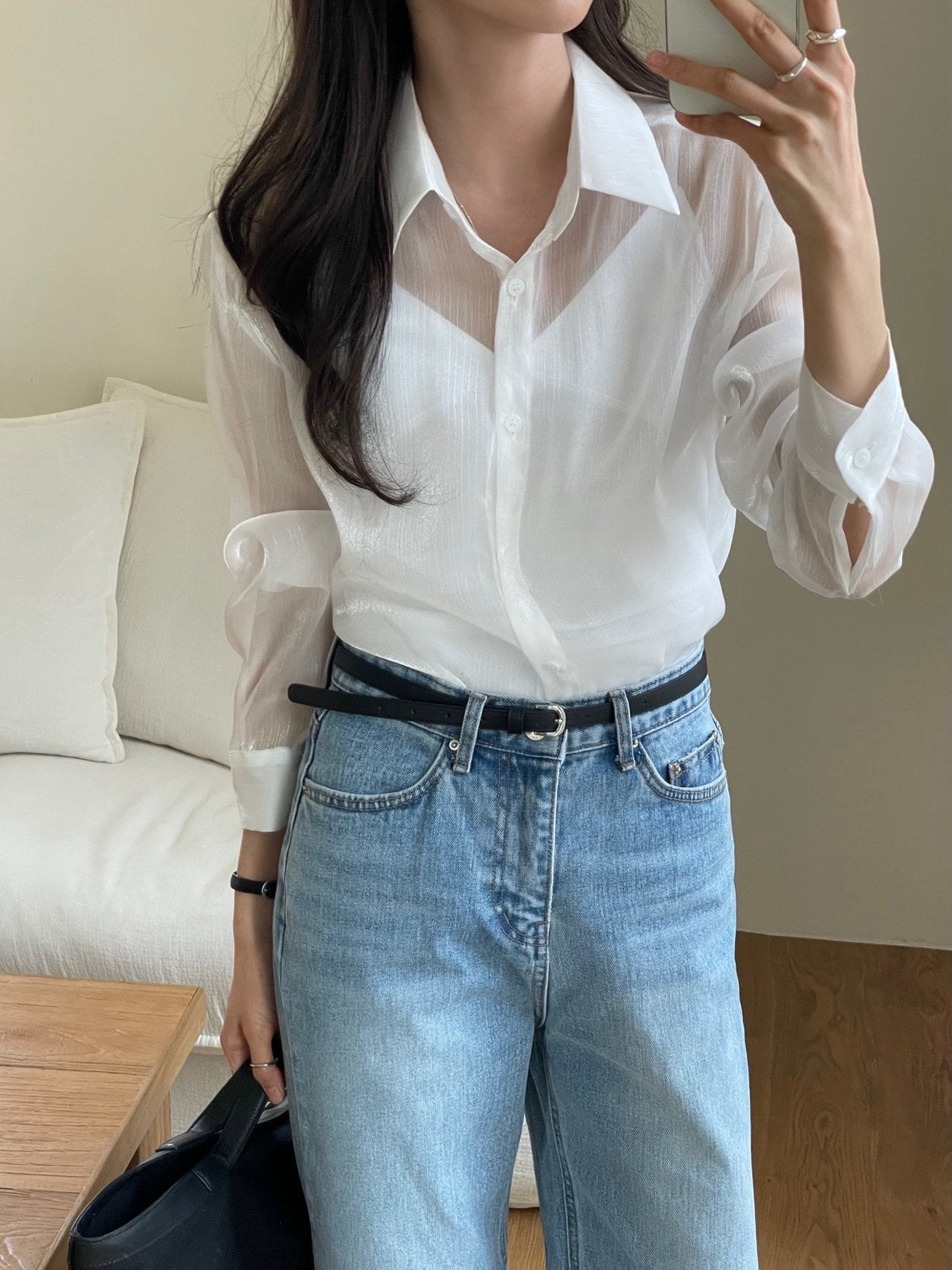 Luxury Organza Sheer Blouse – Sky Blue · White · Peach Pink